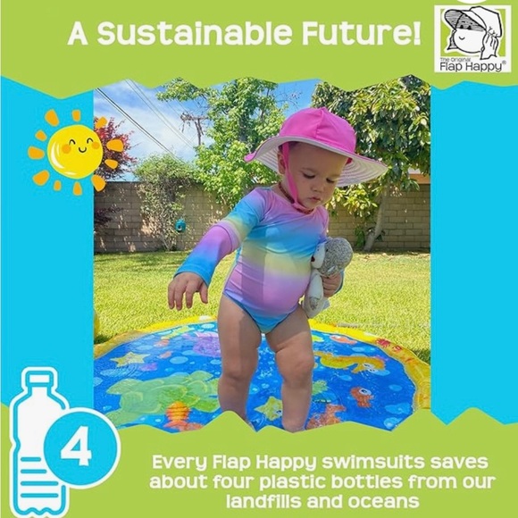 Flap Happy Girls' Rash Guard Swimsuit - Magic Stripe Unicorn - Size 2 - Picture 8 of 12